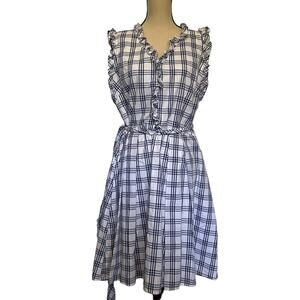 BE by CHETTA B Midi Dress 14 Fit N Flare Ruffle Window Pane Cottage Core Peasant